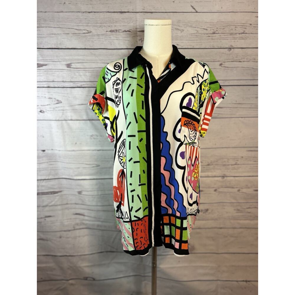 Calabria Tutti Frutti Desigual Button Down Shirt Large – Colorful Abstract